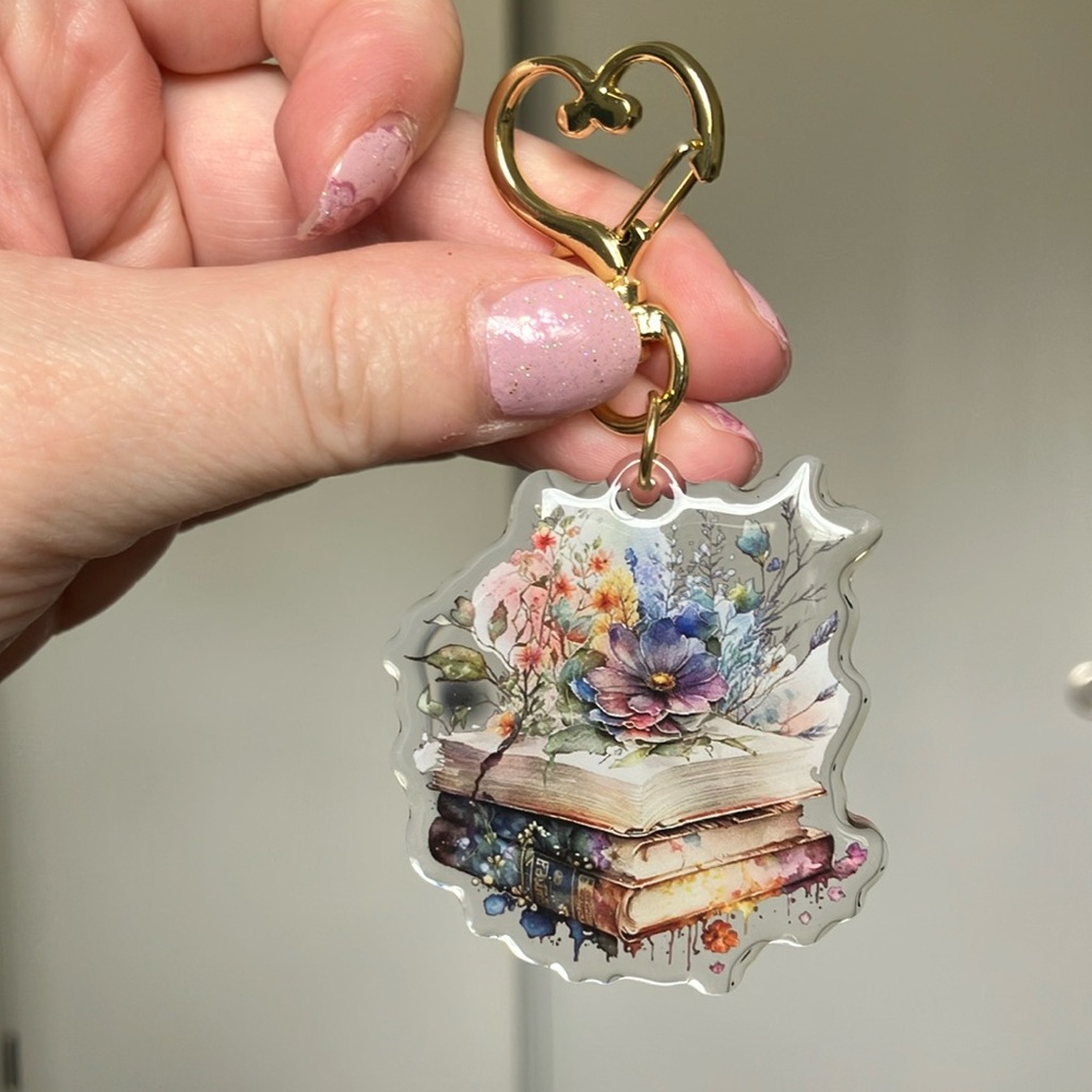 Floral Book Stack Keychain
